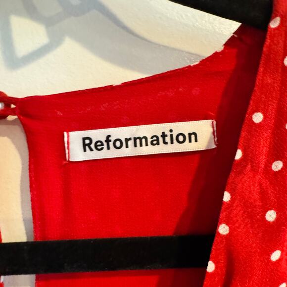 Reformation Cressida Puff Sleeve Mini Dress Red Polka Dot Cut Out Zip Sz 2 - Picture 6 of 10